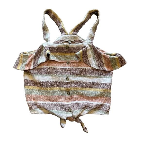 MADEWELL -Texture & Thread Ruffle tie-front tank in Stripe (maple syrup)- Size L - Picture 2 of 6